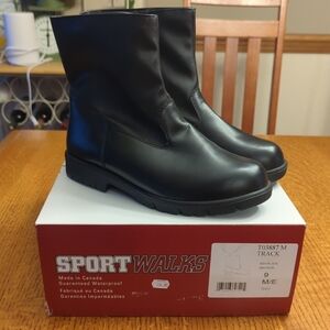 Sportwalks Track Black Boots- Men's T03887 Size 9M - Waterproof, New In Box